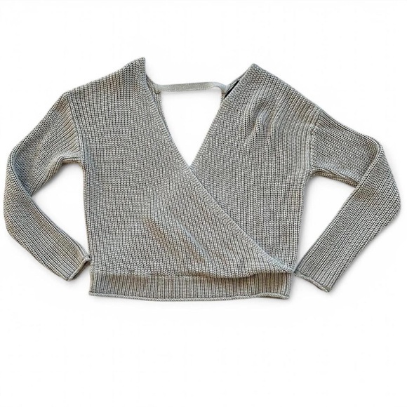 Moon & Madison SWEATER‎ Small Sage Cable Knit Open Back Cropped VNECK L/S - Picture 1 of 2